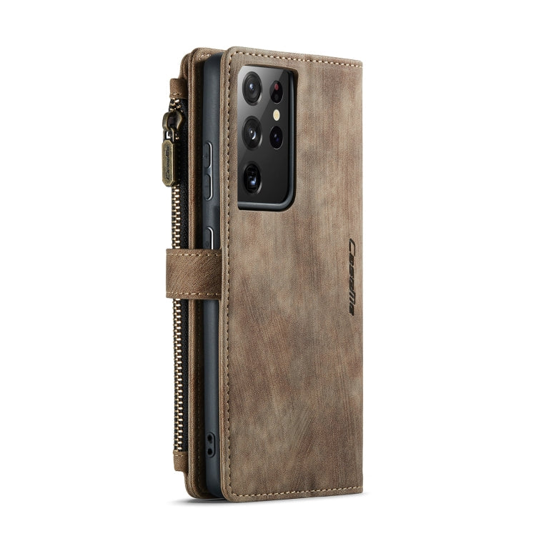 For Samsung Galaxy S21 Ultra 5G CaseMe-C30 PU + TPU Multifunctional Horizontal Flip Leather Case with Holder & Card Slot & Wallet & Zipper Pocket(Brown)