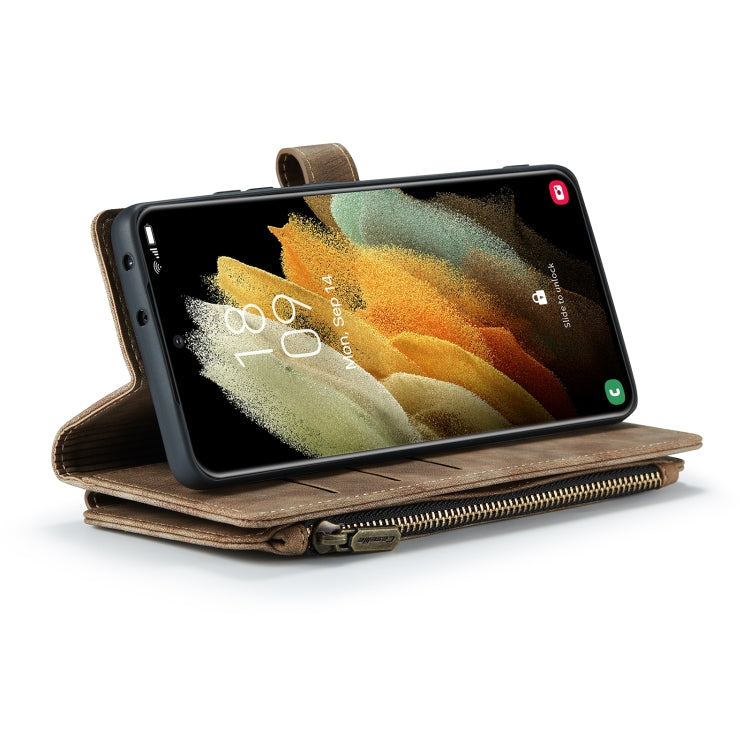 For Samsung Galaxy S21 Ultra 5G CaseMe-C30 PU + TPU Multifunctional Horizontal Flip Leather Case with Holder & Card Slot & Wallet & Zipper Pocket(Brown)