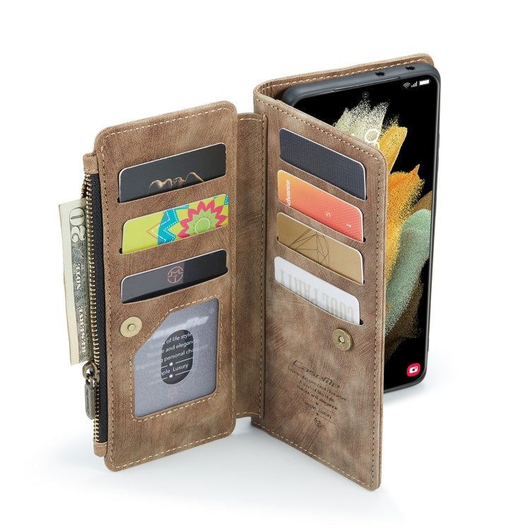 For Samsung Galaxy S21 Ultra 5G CaseMe-C30 PU + TPU Multifunctional Horizontal Flip Leather Case with Holder & Card Slot & Wallet & Zipper Pocket(Brown)