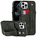 Crazy Horse Texture Shockproof TPU + PU Leather Case with Card Slot & Wrist Strap Holder For iPhone 12 / 12 Pro(Emerald Green)