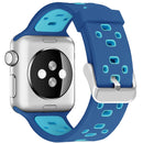 Square Hole Two-color Silicone Buckle Strap Watch Band For Apple Watch Series 7 45mm / 6 & SE & 5 & 4 44mm / 3 & 2 & 1 42mm(Dark Blue + Tea Green)