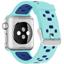 Square Hole Two-color Silicone Buckle Strap Watch Band For Apple Watch Series 7 45mm / 6 & SE & 5 & 4 44mm / 3 & 2 & 1 42mm(Teal Green + Blue)