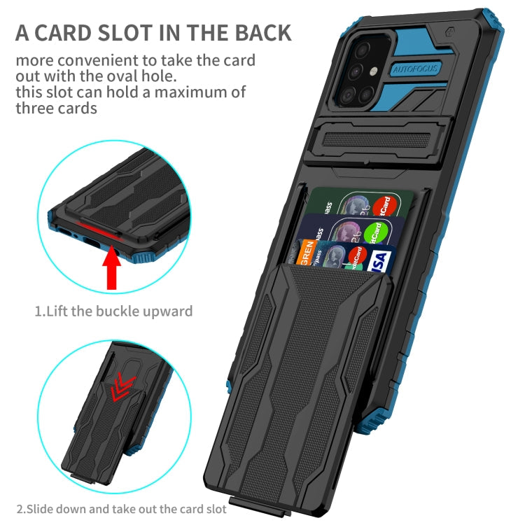 For Samsung Galaxy A31 / A51 Armor Card PC + TPU Shockproof Case with Card Slot & Invisible Holder(Blue)