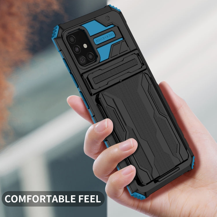 For Samsung Galaxy A31 / A51 Armor Card PC + TPU Shockproof Case with Card Slot & Invisible Holder(Blue)