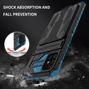 For Samsung Galaxy A31 / A51 Armor Card PC + TPU Shockproof Case with Card Slot & Invisible Holder(Blue)