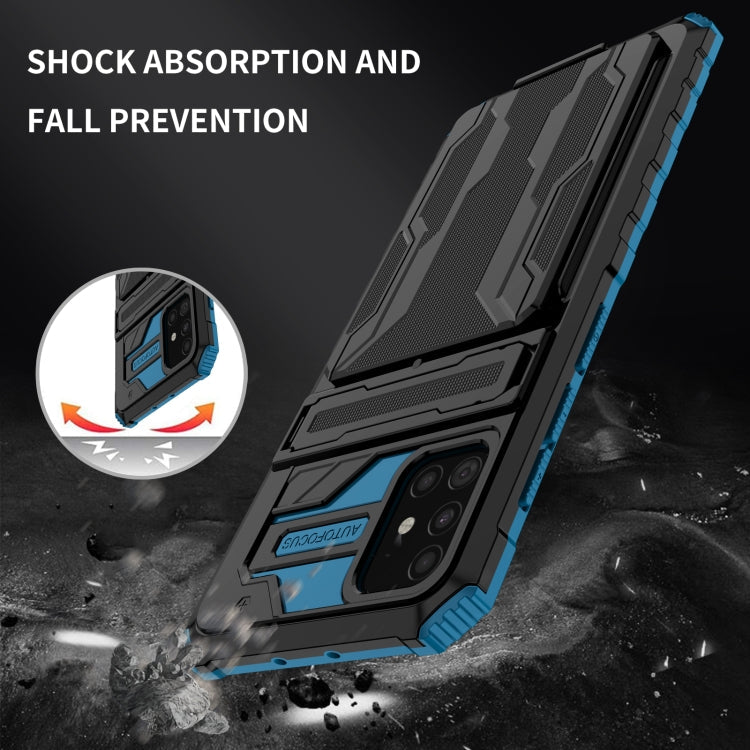 For Samsung Galaxy A31 / A51 Armor Card PC + TPU Shockproof Case with Card Slot & Invisible Holder(Blue)