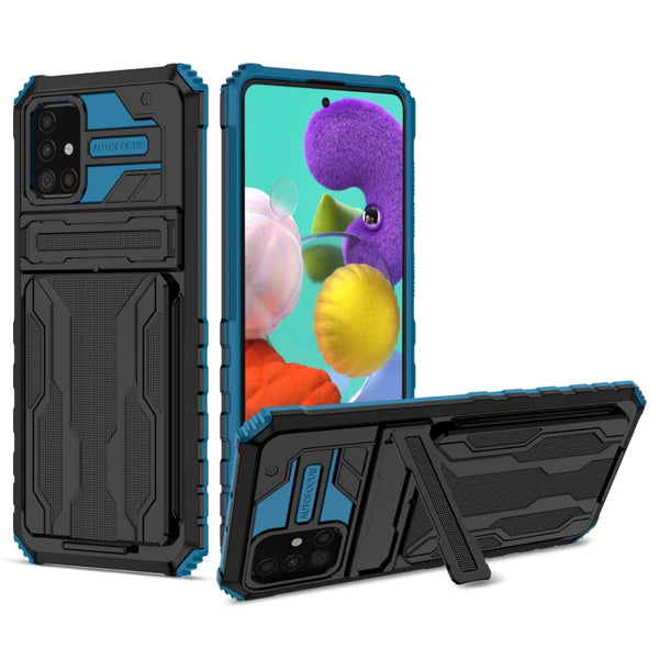 For Samsung Galaxy A31 / A51 Armor Card PC + TPU Shockproof Case with Card Slot & Invisible Holder(Blue)