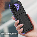 For Samsung Galaxy A31 / A51 Armor Card PC + TPU Shockproof Case with Card Slot & Invisible Holder(Purple)