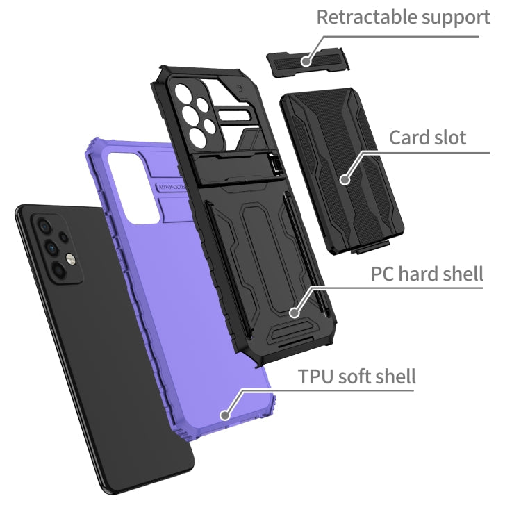 For Samsung Galaxy A52 5G / 4G Armor Card PC + TPU Shockproof Case with Card Slot & Invisible Holder(Purple)