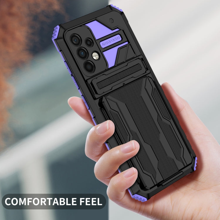 For Samsung Galaxy A52 5G / 4G Armor Card PC + TPU Shockproof Case with Card Slot & Invisible Holder(Purple)