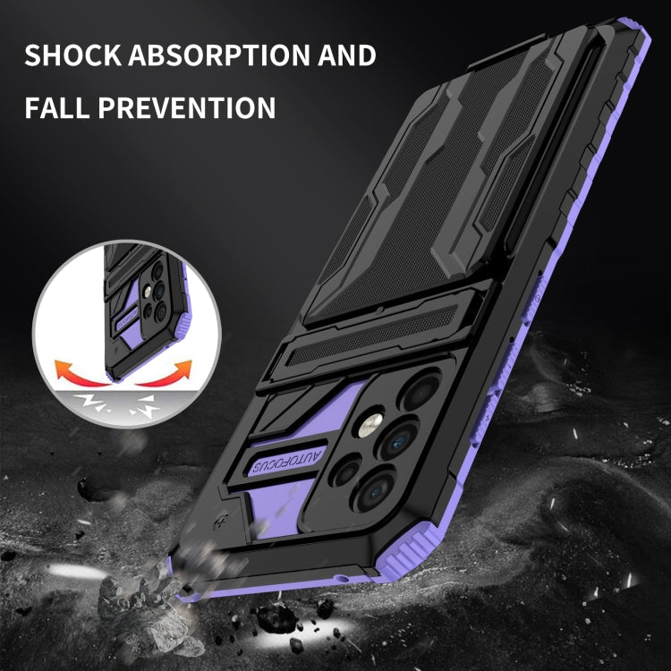 For Samsung Galaxy A52 5G / 4G Armor Card PC + TPU Shockproof Case with Card Slot & Invisible Holder(Purple)