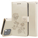 Rose Embossed Horizontal Flip PU Leather Case with Holder & Card Slots & Wallet For iPhone 13 mini(Gold)