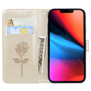 Rose Embossed Horizontal Flip PU Leather Case with Holder & Card Slots & Wallet For iPhone 13 mini(Gold)