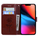 Rose Embossed Horizontal Flip PU Leather Case with Holder & Card Slots & Wallet For iPhone 13 mini(Brown)