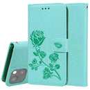 Rose Embossed Horizontal Flip PU Leather Case with Holder & Card Slots & Wallet For iPhone 13 mini(Green)