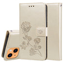 Rose Embossed Horizontal Flip PU Leather Case with Holder & Card Slots & Wallet For iPhone 13(Gold)