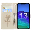 Rose Embossed Horizontal Flip PU Leather Case with Holder & Card Slots & Wallet For iPhone 13(Gold)