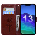 Rose Embossed Horizontal Flip PU Leather Case with Holder & Card Slots & Wallet For iPhone 13(Brown)