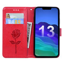 Rose Embossed Horizontal Flip PU Leather Case with Holder & Card Slots & Wallet For iPhone 13(Red)