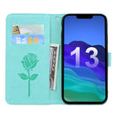 Rose Embossed Horizontal Flip PU Leather Case with Holder & Card Slots & Wallet For iPhone 13(Green)