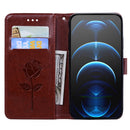 Rose Embossed Horizontal Flip PU Leather Case with Holder & Card Slots & Wallet For iPhone 13 Pro(Brown)