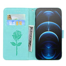 Rose Embossed Horizontal Flip PU Leather Case with Holder & Card Slots & Wallet For iPhone 13 Pro(Green)