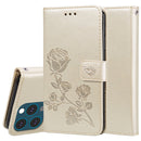 Rose Embossed Horizontal Flip PU Leather Case with Holder & Card Slots & Wallet For iPhone 13 Pro Max(Gold)
