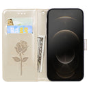 Rose Embossed Horizontal Flip PU Leather Case with Holder & Card Slots & Wallet For iPhone 13 Pro Max(Gold)