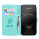 Rose Embossed Horizontal Flip PU Leather Case with Holder & Card Slots & Wallet For iPhone 13 Pro Max(Green)