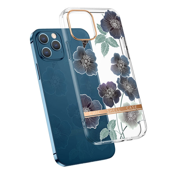 High Translucent Electroplating Flower Pattern TPU + PC Shockproof Case For iPhone 13(Cineraria)