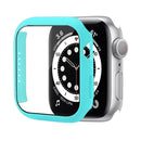 Shockproof PC Protective Case with Tempered Glass Film For Apple Watch Series 7 41mm(Single Cyan)
