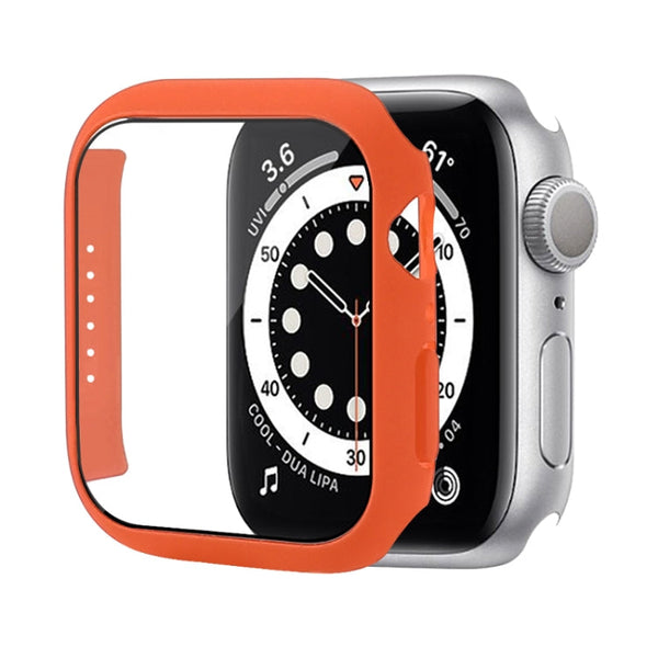 Shockproof PC Protective Case with Tempered Glass Film For Apple Watch Series 7 45mm(Orange)