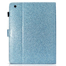 For iPad 2 / 3 / 4 Varnish Glitter Powder Horizontal Flip Leather Case with Holder & Card Slot(Blue)