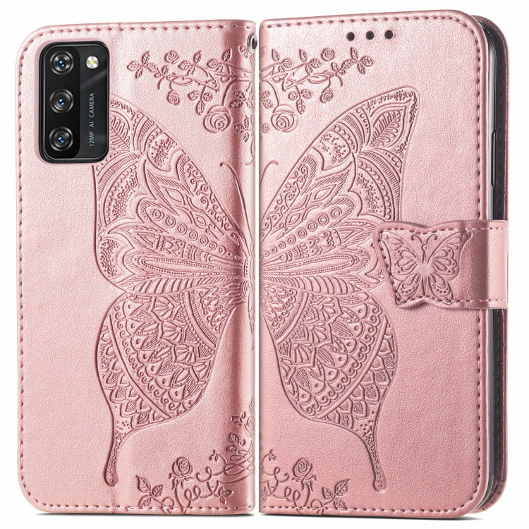 For Blackview A100 Butterfly Love Flower Embossed Horizontal Flip Leather Case with Holder & Card Slots & Wallet & Lanyard(Rose Gold)