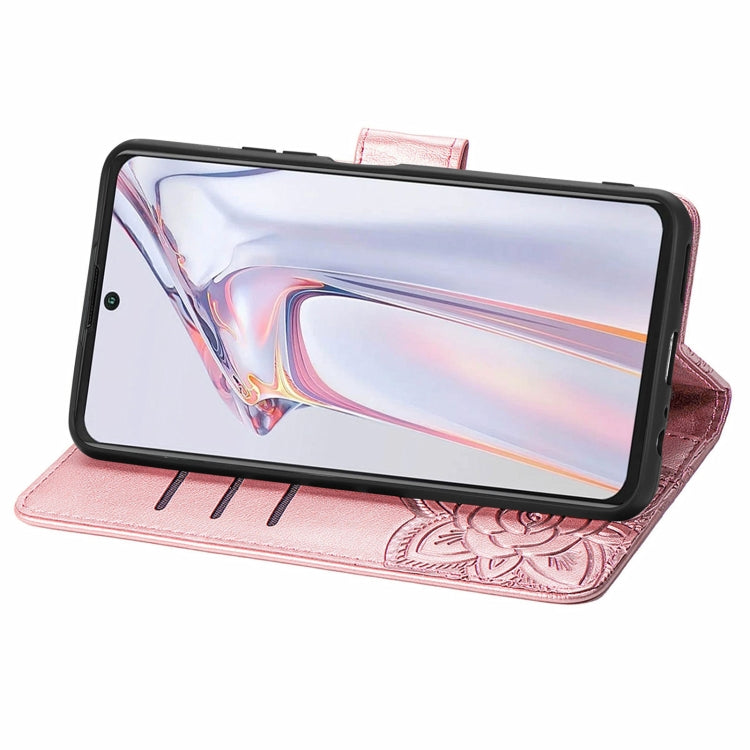 For Blackview A100 Butterfly Love Flower Embossed Horizontal Flip Leather Case with Holder & Card Slots & Wallet & Lanyard(Rose Gold)