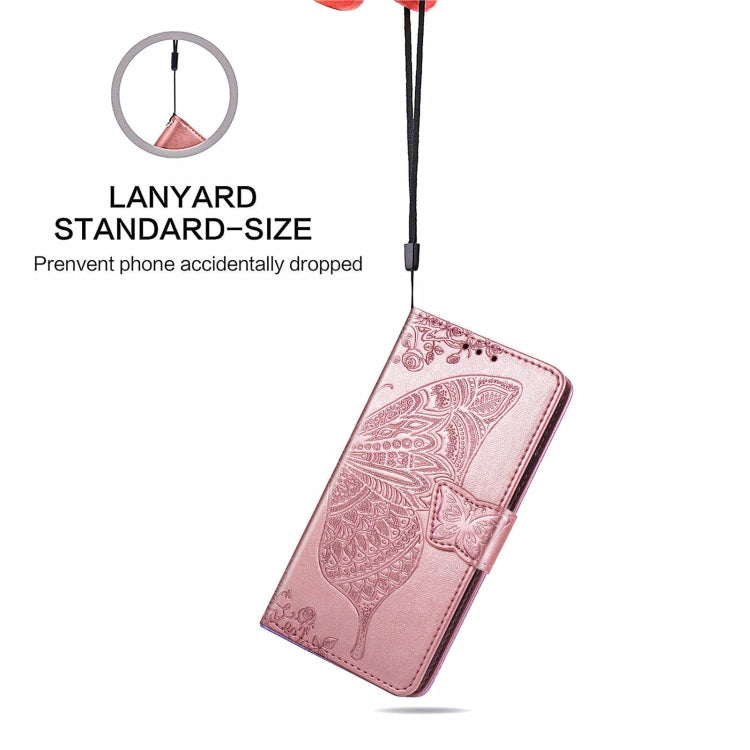 For Blackview A100 Butterfly Love Flower Embossed Horizontal Flip Leather Case with Holder & Card Slots & Wallet & Lanyard(Rose Gold)