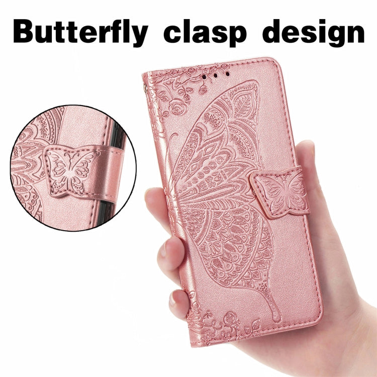 For Blackview A100 Butterfly Love Flower Embossed Horizontal Flip Leather Case with Holder & Card Slots & Wallet & Lanyard(Rose Gold)