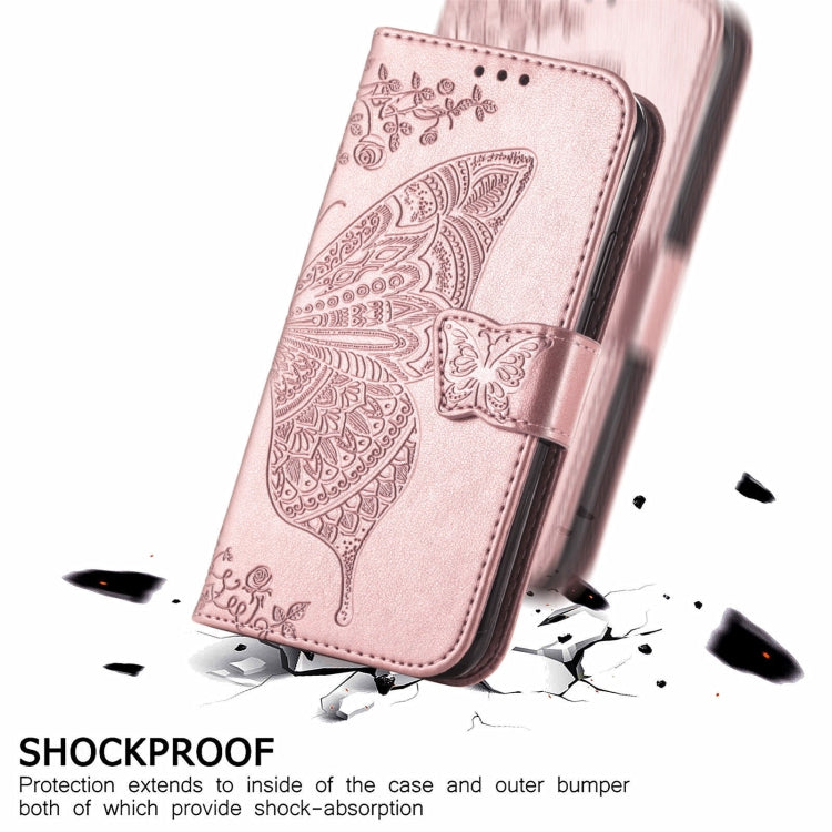 For Blackview A100 Butterfly Love Flower Embossed Horizontal Flip Leather Case with Holder & Card Slots & Wallet & Lanyard(Rose Gold)