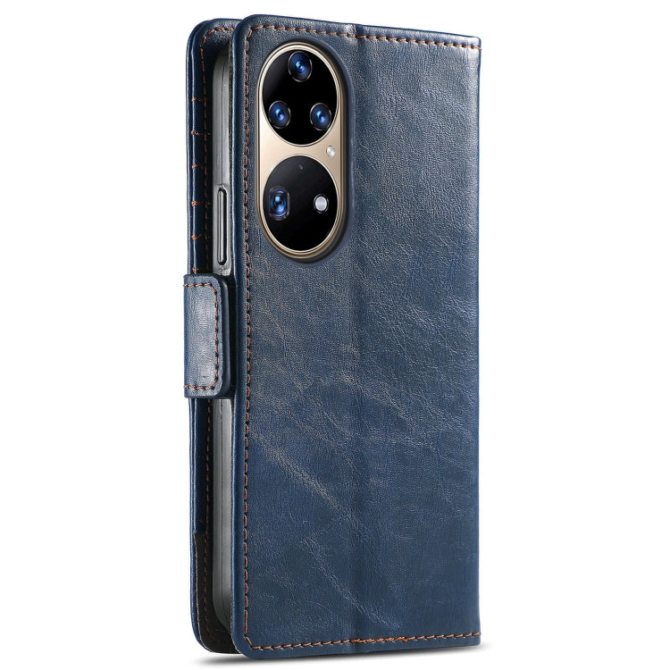 For Huawei P50 Pro CaseNeo Business Splicing Dual Magnetic Buckle Horizontal Flip PU Leather Case with Holder & Card Slots & Wallet(Blue)