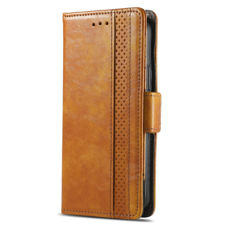 For Huawei P50 Pro CaseNeo Business Splicing Dual Magnetic Buckle Horizontal Flip PU Leather Case with Holder & Card Slots & Wallet(Khaki)