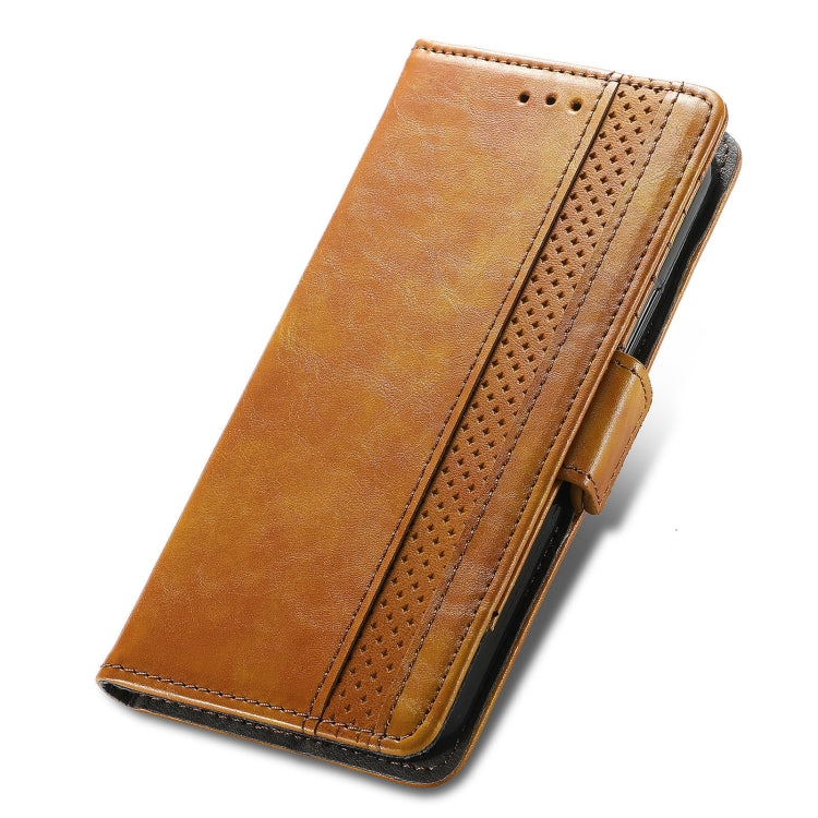 For Huawei P50 Pro CaseNeo Business Splicing Dual Magnetic Buckle Horizontal Flip PU Leather Case with Holder & Card Slots & Wallet(Khaki)