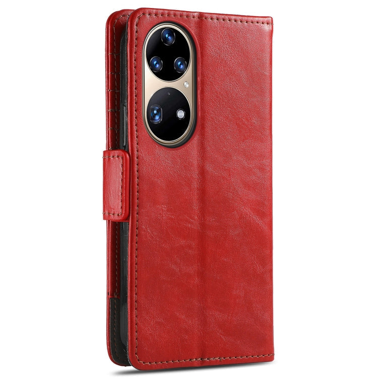 For Huawei P50 Pro CaseNeo Business Splicing Dual Magnetic Buckle Horizontal Flip PU Leather Case with Holder & Card Slots & Wallet(Red)