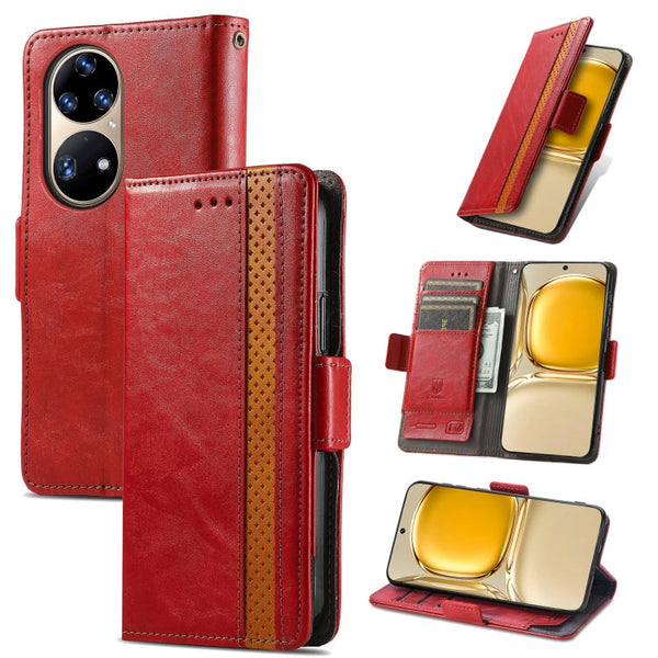 For Huawei P50 Pro CaseNeo Business Splicing Dual Magnetic Buckle Horizontal Flip PU Leather Case with Holder & Card Slots & Wallet(Red)