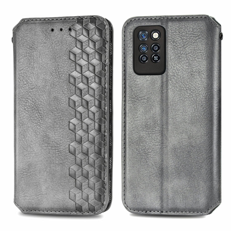 For Infinix Note 10 Pro Cubic Grid Pressed Horizontal Flip Magnetic PU Leather Case with Holder & Card Slots & Wallet(Grey)