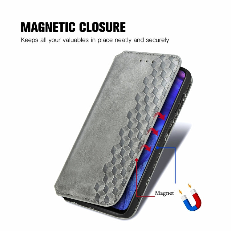 For Infinix Note 10 Pro Cubic Grid Pressed Horizontal Flip Magnetic PU Leather Case with Holder & Card Slots & Wallet(Grey)
