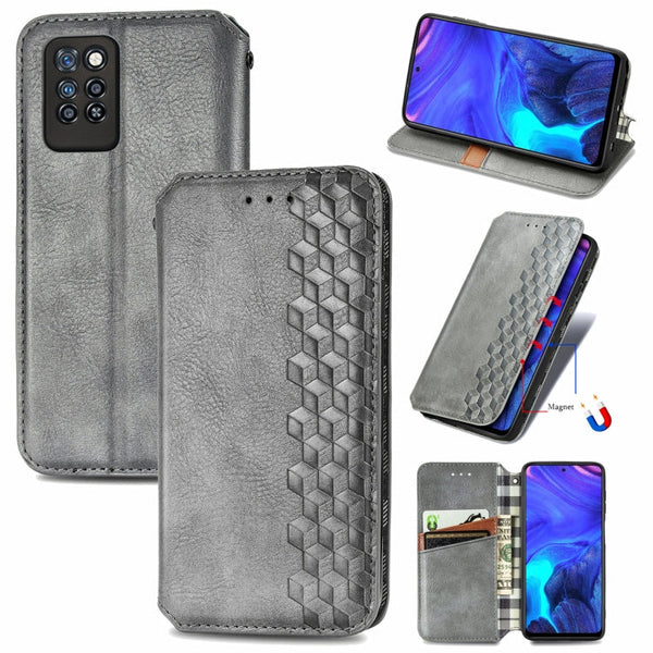 For Infinix Note 10 Pro Cubic Grid Pressed Horizontal Flip Magnetic PU Leather Case with Holder & Card Slots & Wallet(Grey)