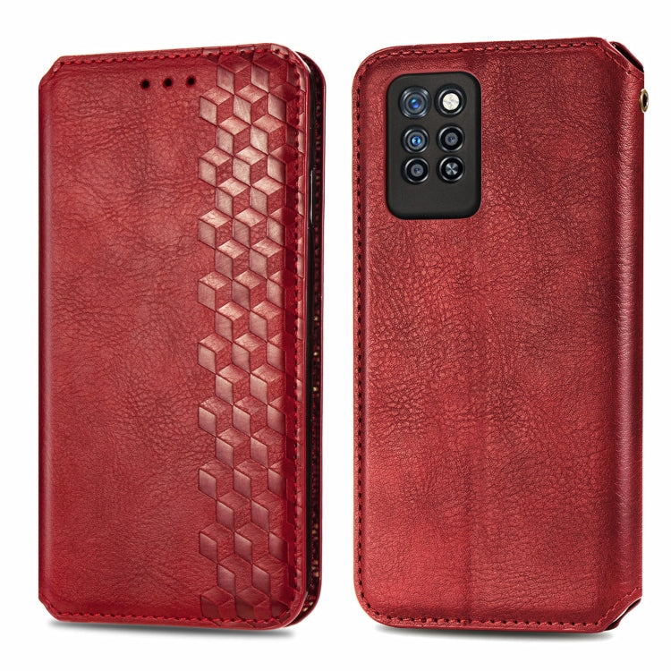 For Infinix Note 10 Pro Cubic Grid Pressed Horizontal Flip Magnetic PU Leather Case with Holder & Card Slots & Wallet(Red)