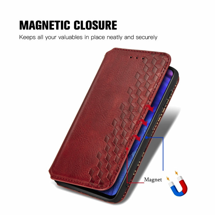For Infinix Note 10 Pro Cubic Grid Pressed Horizontal Flip Magnetic PU Leather Case with Holder & Card Slots & Wallet(Red)
