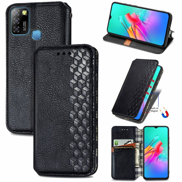 For Infinix Smart 5 Cubic Grid Pressed Horizontal Flip Magnetic PU Leather Case with Holder & Card Slots & Wallet(Black)