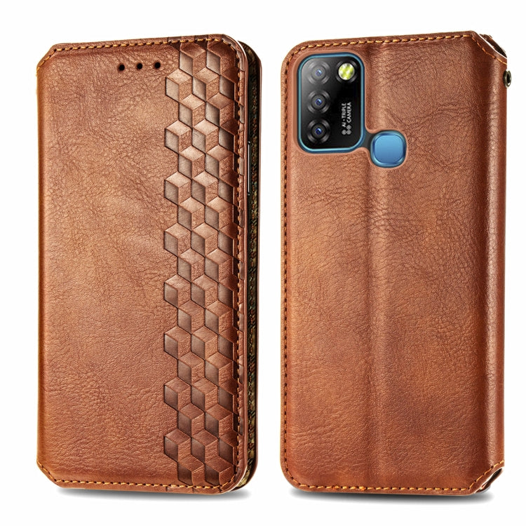 For Infinix Smart 5 Cubic Grid Pressed Horizontal Flip Magnetic PU Leather Case with Holder & Card Slots & Wallet(Brown)